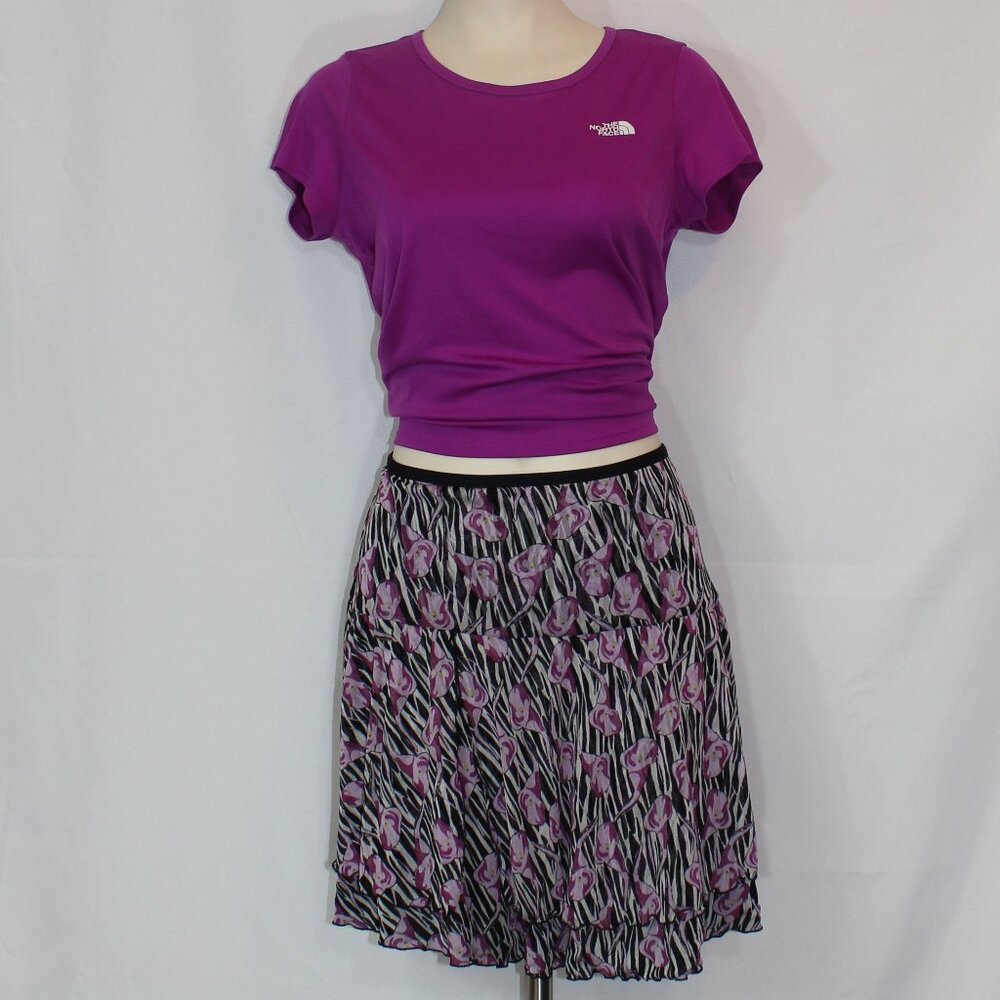 Diane von Furstenberg Silk Flouncy Floral  Purples, Blacks  White Skirt size 10